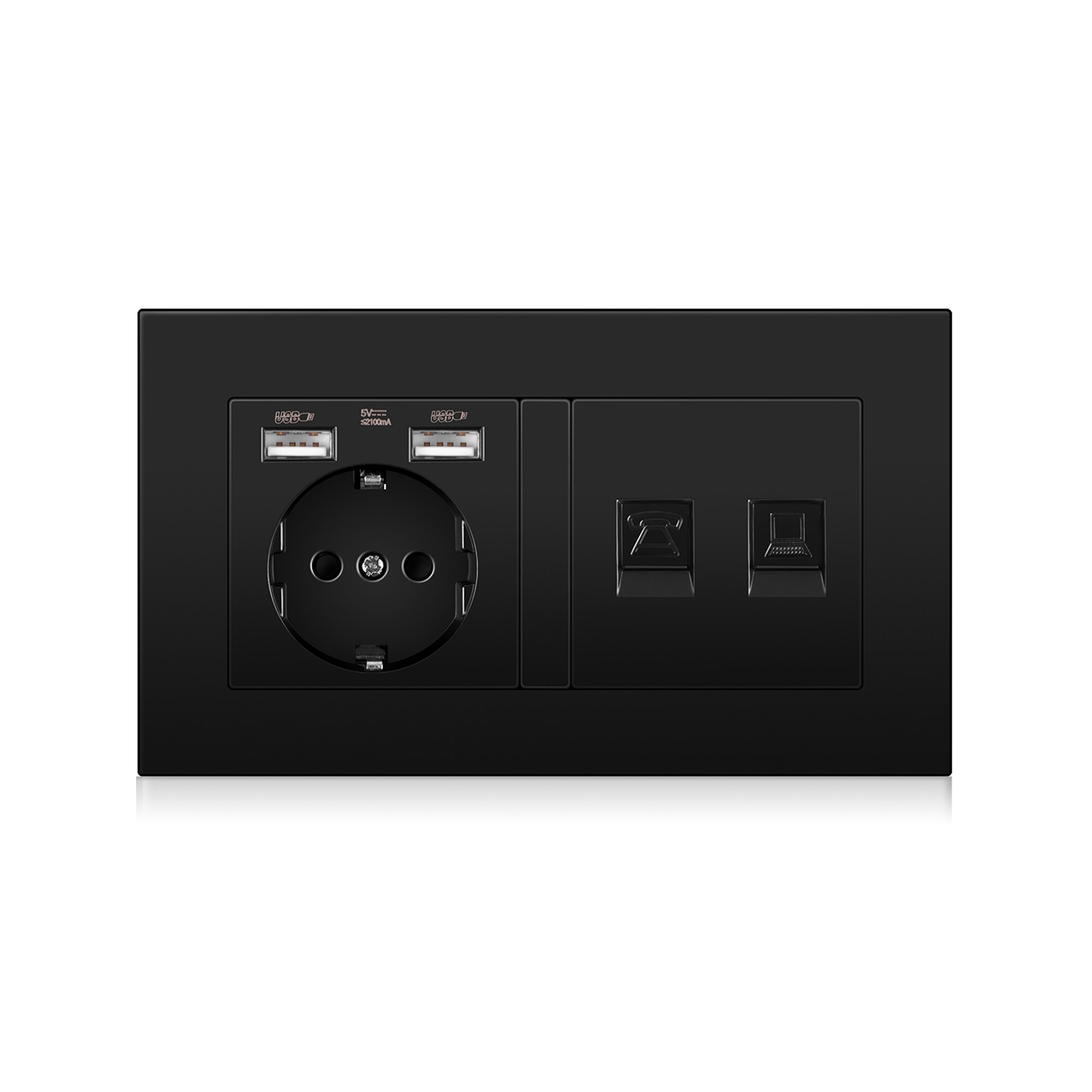 Germany home Wall Power Socket With DIY socket RJ45 switch TV computer Retardant PC panel 146*86mm Electricity outlet,Black: Phonecomputer