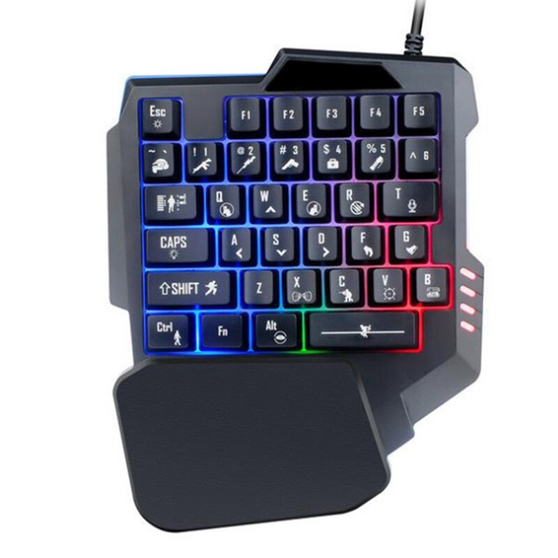 Teclado ergonómico para videojuegos con una sola mano, Mini teclado para jugar, retroiluminado con LED de Color, ideal para juegos de acción de Esports: Default Title