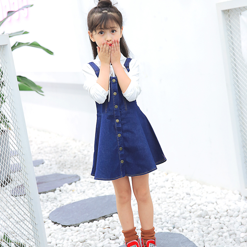 3-12T Teenagers Girls Suspender Skirts Summer Kids Jeans Dress Overalls solid Bib Denim Skirts Toddler Clothing Bebe Clothes