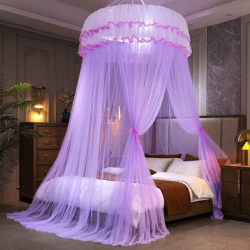 Königin König Bett Moskito Netz Prinzessin Stil Kuppel Weiß Grau Rosa Blick Anti-insekt Anti Moskito Netz Bett Volant: Violett