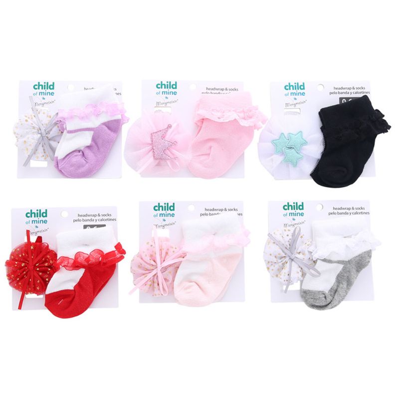 2 pièces/1 ensemble Bébé Coton Chaussettes Fleurs Bandeaux Ensembles Filles Chapeaux Enfants Bande Élastique De Cheveux Enfants Bébé Accessoires