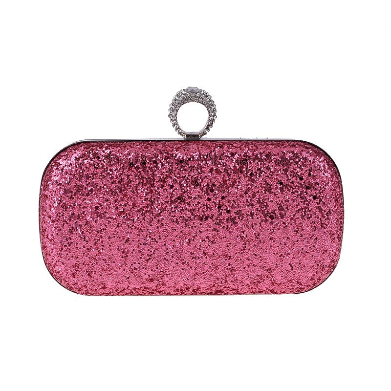 Sequin Clutch Bag Vrouwelijke Avond Koppelingen Vinger Ringen Wedding Purse Exquisite Vrouwen Keten Schoudertas bolsa feminina ZD1292: Rose Red