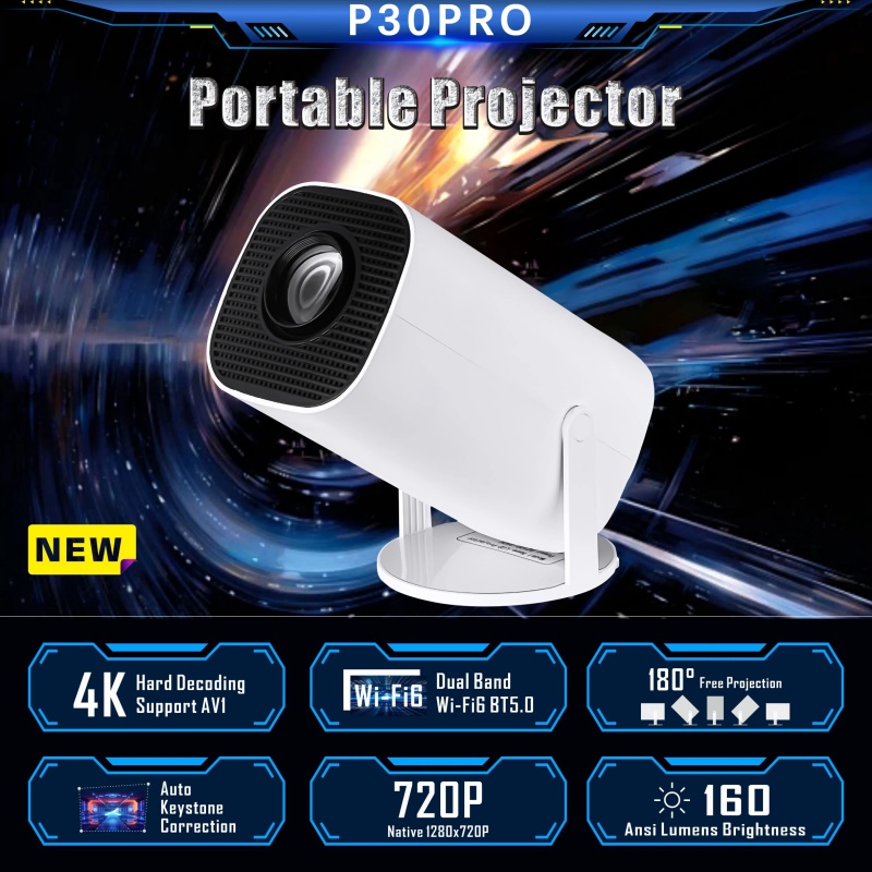 2025 Android 11 WiFi 6-Projektor 260 ANSI Lumen, 1080P, unterstützt 4K-Video, tragbarer Outdoor-Filmprojektor mit Bluetooth 5.0 für