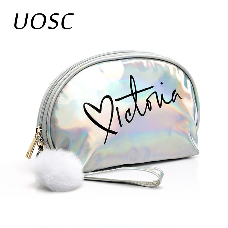 Uosc makeuptaske rejser kvinder søde makeuptasker lynlås pvc brev kvinder rejsearrangør kosmetiktasker