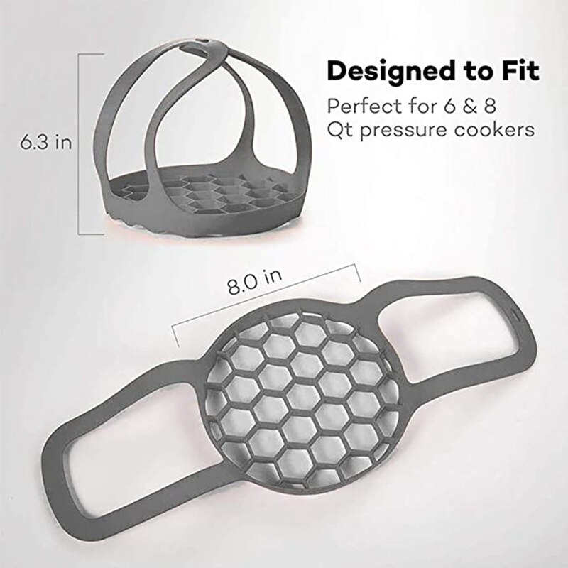 Élingue d'autocuiseur, élingue de cuisson en Silicone pour cuiseur multifonction 6 Qt/8 Qt gris