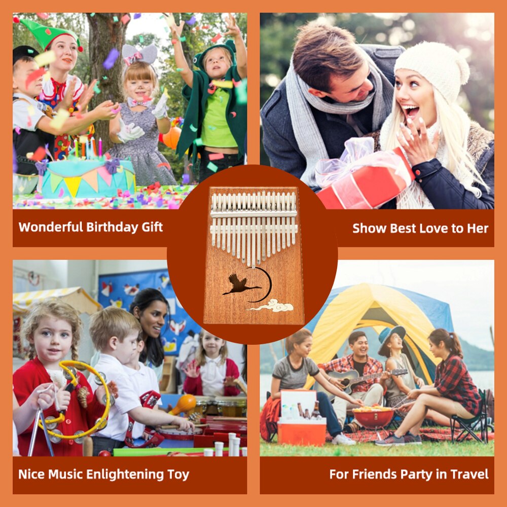 TOM 17 Key Kalimba - Classic Handmade Mahogany Thumb Piano with EVA Case as for Kids, Adults Beginners (TY-2)