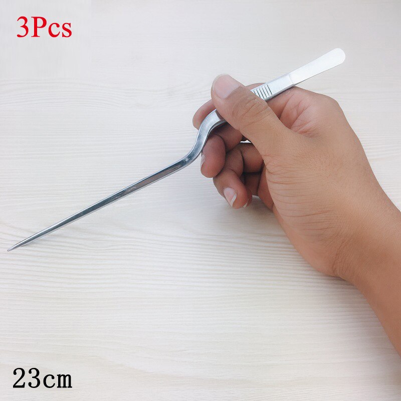 3 pinzas unids/set fórceps Atraumatic pinza angulada herramienta de acero inoxidable pinzas curvas removedor de pestañas limpiador pinzas artesanales: 3Pcs x 23cm