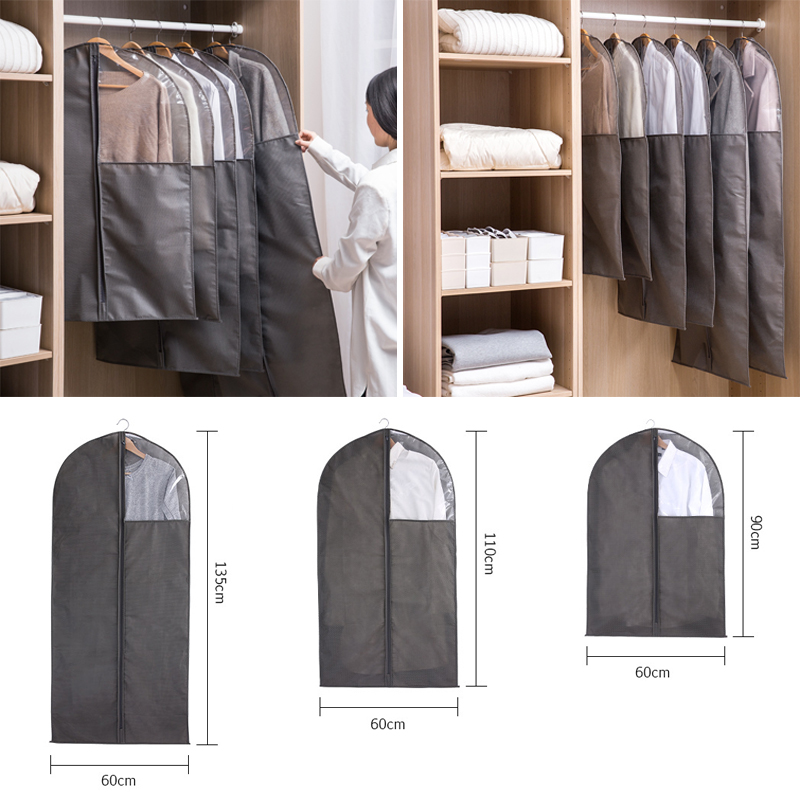 Housse de rangement en tissu Non tissé 1 pièce, housse Anti-poussière, sac de rangement en tissu Non tissé, fenêtre transparente, organisateur de manteau, costume de protection, enveloppe de vêtement pour la maison