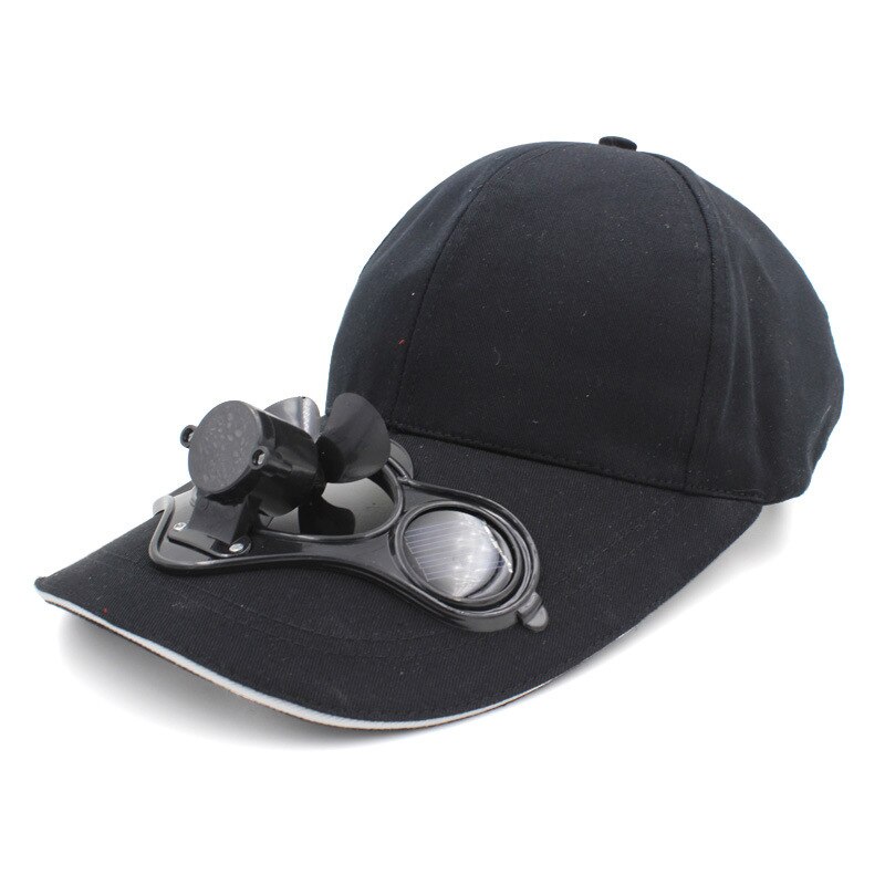 Gorro con ventilador para ciclismo, gorra con energía Solar, ahorro de energía, No requiere baterías, para deporte de verano y pesca al aire libre: Negro