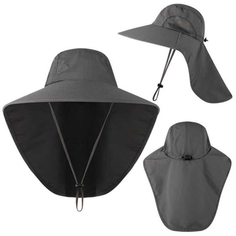Brede Rand Vissen Hoed Met Hals Cover Sneldrogend Uv-bescherming Vissers Zonnehoed Verstelbare Wandelen Camping Mannen Emmer Hoed cap: Donkergrijs