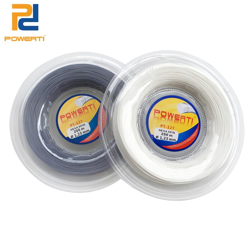 Powerti 1.23Mm Zeshoekige Tennis String Top Spin Polyester Training Tennisracket String 200M Reel Power Control Zwart