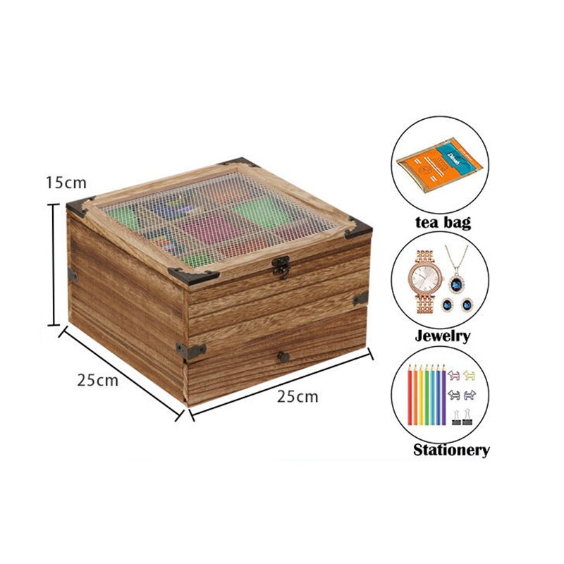 Boîte pour sachets de thé, organisateur de sachets de thé en bois, boîte de rangement, pour armoires ou comptoirs, boîte à thé à 11 compartiments