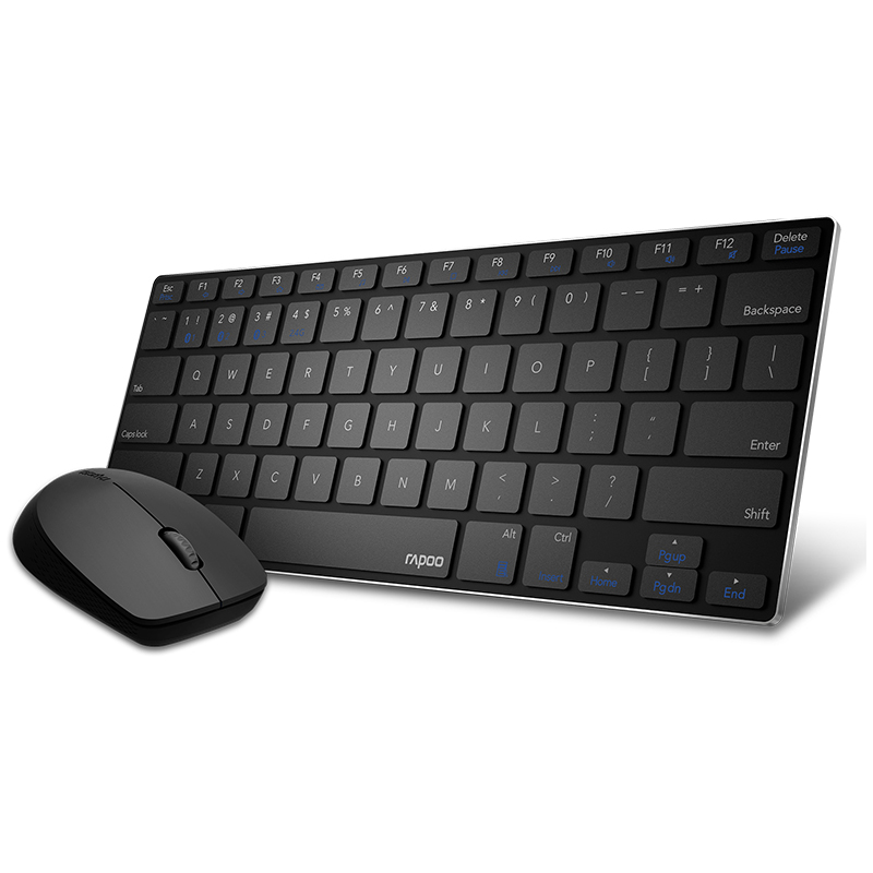 Rapoo 9000M Mini Russische Toetsenbord Multi-mode Stille Bluetooth Draadloze Toetsenbord En Muis Combo Engels/Russisch Toetsenbord: US Black