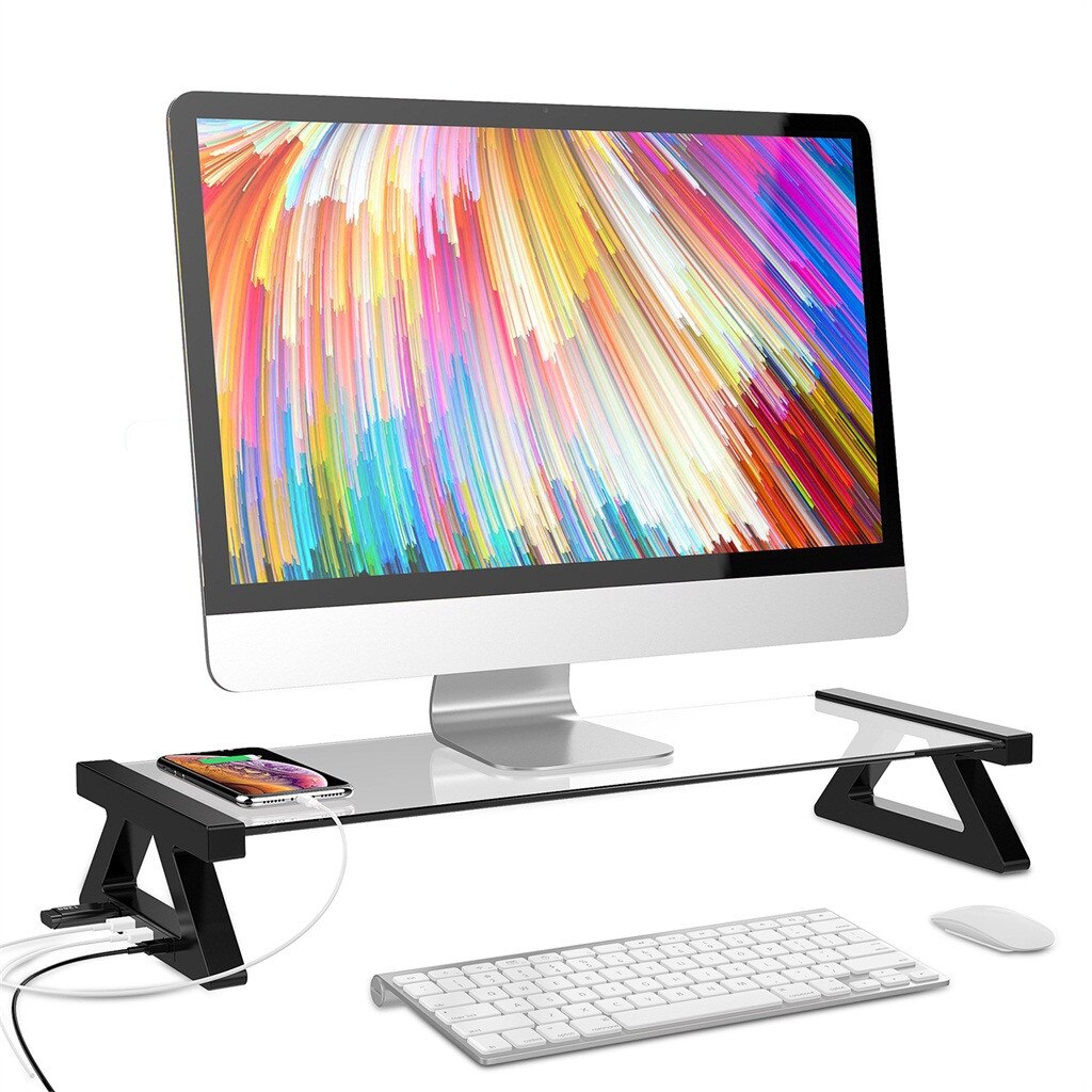 Multifunctionele Desktop Computer Notebook Display Verhooging Beugel Met 4USB Aluminium Monitor Stand Ruimte Bar Dock Desk