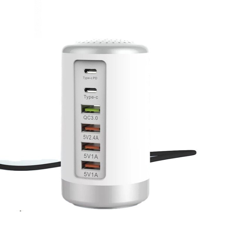 LAMJAD 6 Ports USB Car Charger QC3.0 Fast Charging Phone Charger 65W 2.1A Multi USB Socket for iPhone Android Samsung: WHITE- US PLUG