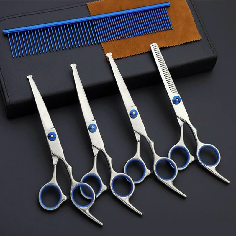 Safe Scissors Fish Mouth Blue Pet Scissor For Dogs Cats Grooming Hairdressing Tools 6 Inch Straight Cut Tooth Scissor