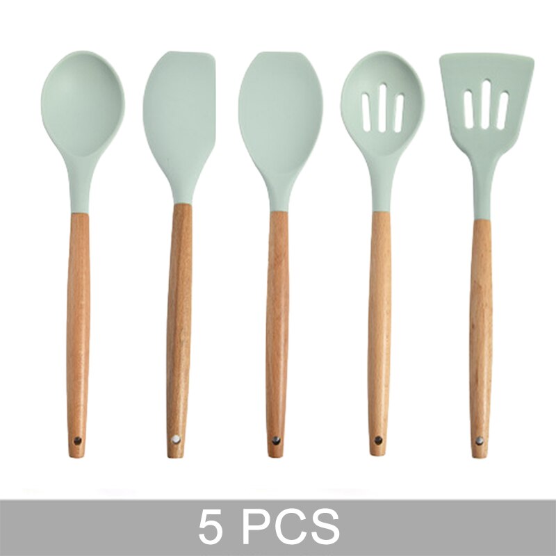 Blue Silicone Kitchen Utensils Set Heat Resistant Nonstick Baking Cooking Tools Kitchenware Accessories 2/3/4/5/6/7/8/9 Pieces: 5 PCS