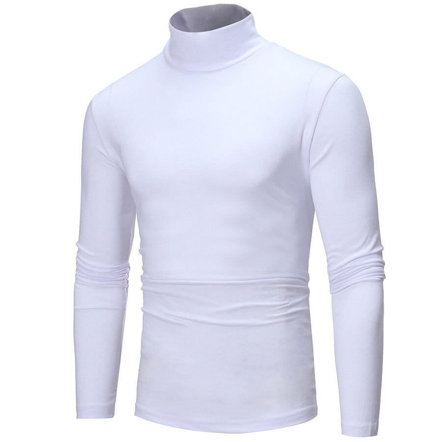 T-shirt manches longues col montant homme col roulé tricoté en coton thermique, sous-vêtement pour homme, , pour l'hiver, hauts pour hommes: WHITE / L