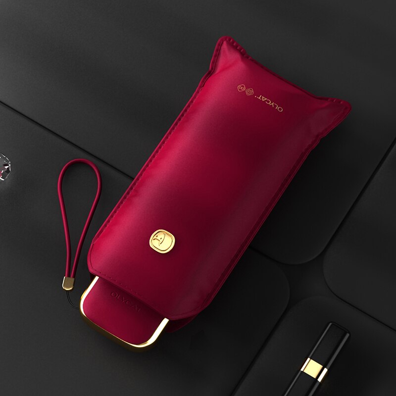 Xiaomi-paraguas plano y automático para mujer, sombrilla ultraligera de viaje, portátil, Anti UV, plegable, 6 varillas: Red B