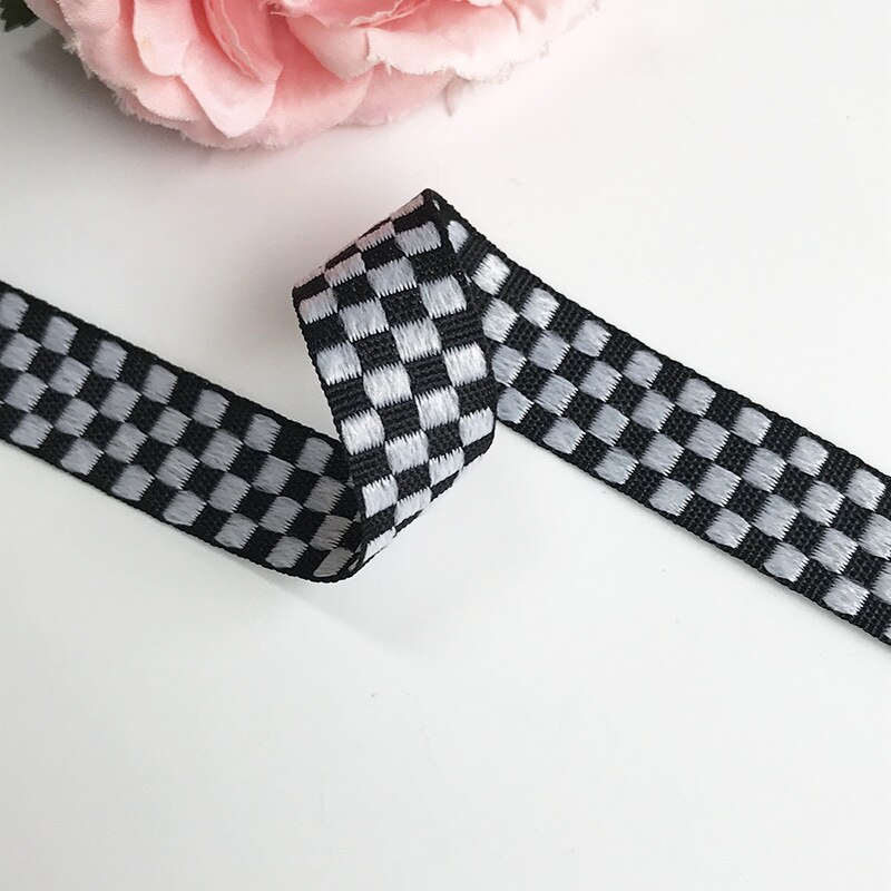Polyester Black White Plaid Webbing Computer Jacquard Webbing Plaid Clothing Hats Luggage Decorative Webbing Sewing Accessories: 2.0CM