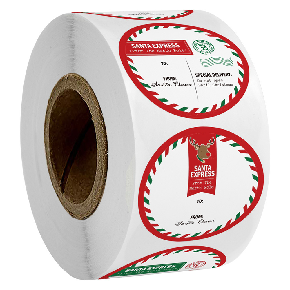 FIBOUND Kerst Sticker Etiketten Kerststickers Rollen Kerststickers - Kerst Cadeau Label Stickers Kerstfeest Stickers Rol,500 Stickers, Cadeaulabel DIY- Sticker