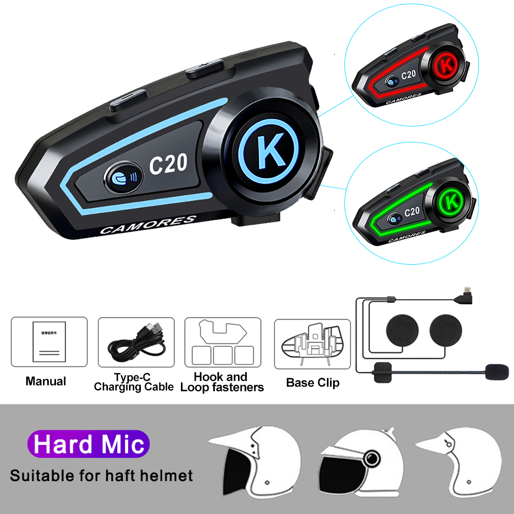 Motorcycle Helmet Headset Stereo Bluetooth Hands Free Call IPX7 Waterproof Roise Reduction Earphone With Tri-Color Ambient Light: Blue