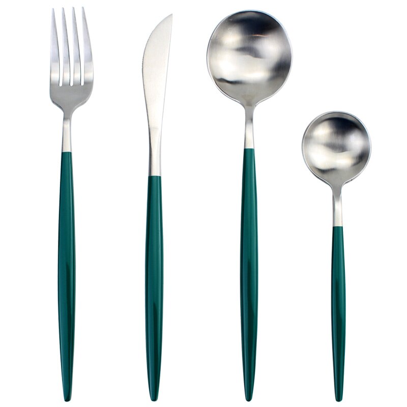 Lucf Populaire Rvs Westerse Bestek Kleurrijke Spiegel 4 In 1 Set Dikker Materiaal Gebruiksvoorwerpen Servies Set Voor Restaurant: 3292 Steel Green