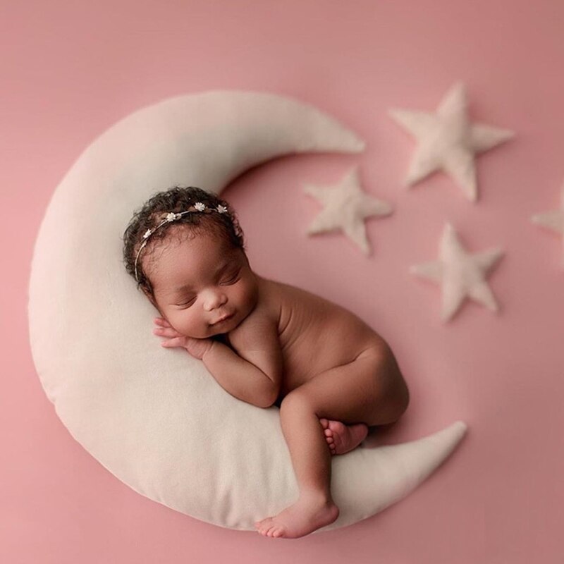 Moon Pillow Newborn Photography Prop Baby Posing Pillow Star Hat Set Baby Body Poser for Studio Photo