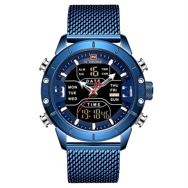 Naviforce Sport Analoge Digitale Horloges Mannen Luxe Rvs Sport Heren Horloges Digitale Waterdicht Man Horloge: blue