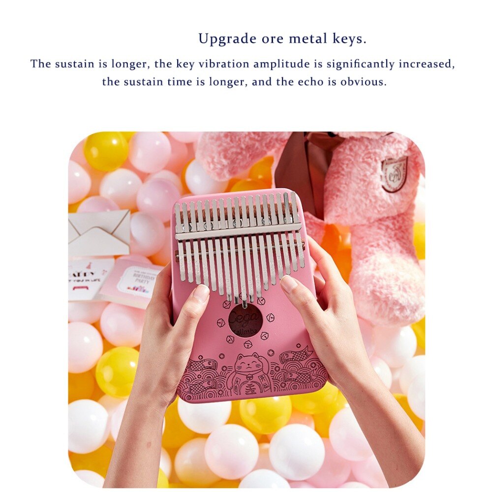 17 Key EQ Kalimba Solid Wood Mahogany Thumb Piano Pink Mbira Play Finger Piano Beginner Electric Pickup Musical Instrument KLB42