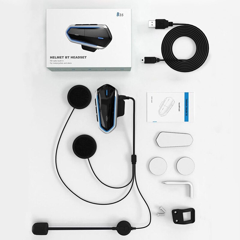B35 Motorfiets Intercom Microfoon, Bluetooth 5.0 Helm Headset Interphone Fm Radio Hi-Fi Geluidskwaliteit Siri