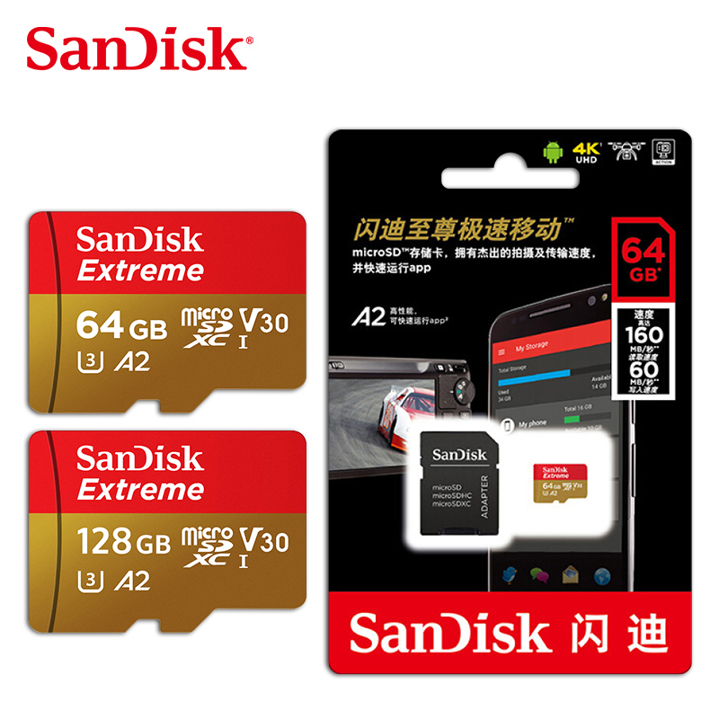 Sandisk Memory Card V30 A2 128GB 64GB 32GB 16GB Flash Micro TF SD Card 256GB MicroXC Per Second 10 M For Smartphone Adapter