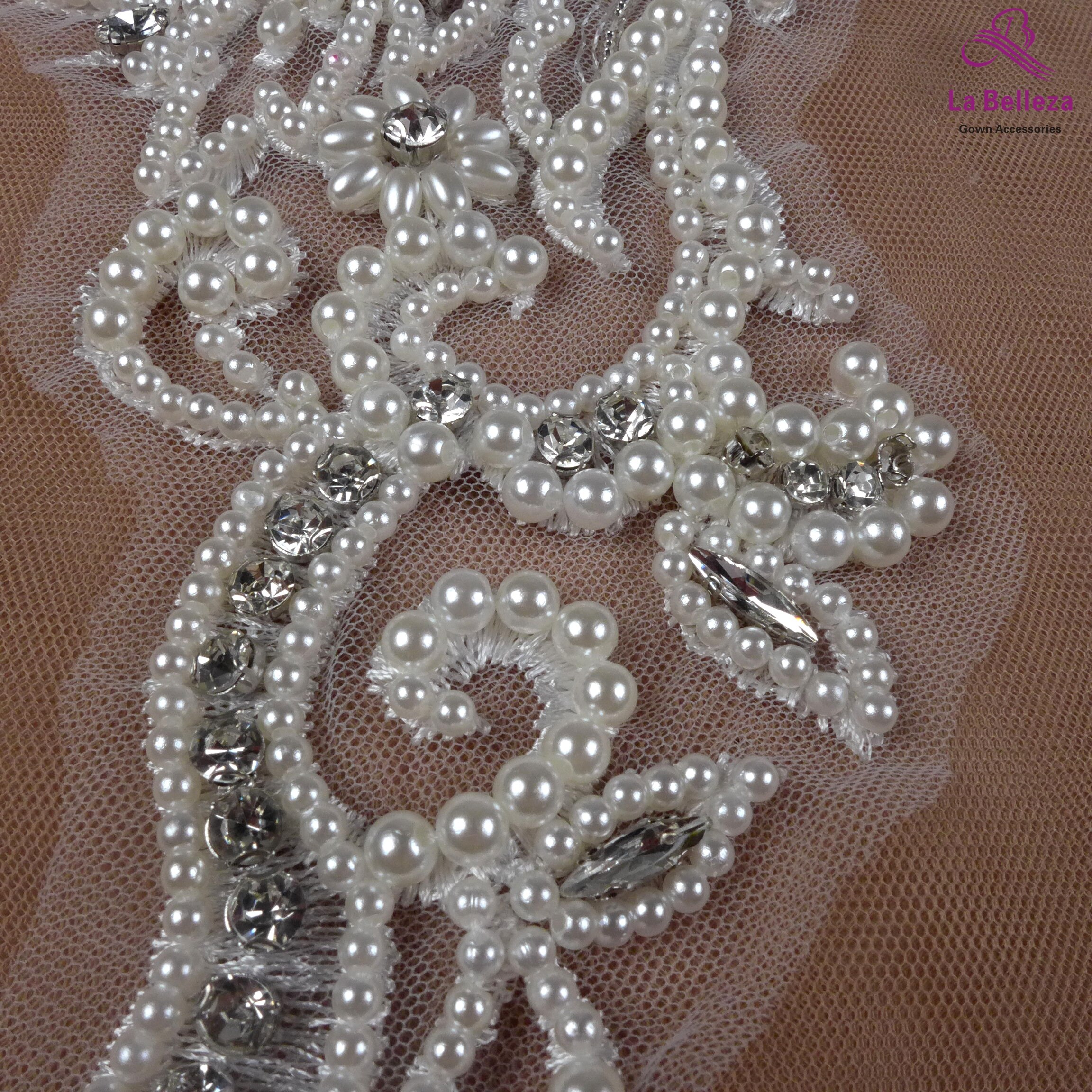 La Belleza Zilver/Off Witte Handgemaakte Kralen Applicaties 37*11 Cm Door Pair