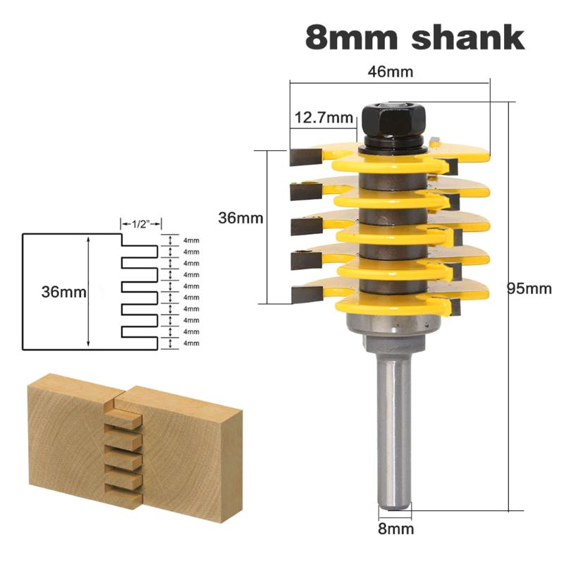 8mm Shank Adjustable Teeth Finger Joint Router Bit Wood Cutter Industrial Grade Tenon Woodworking Tool