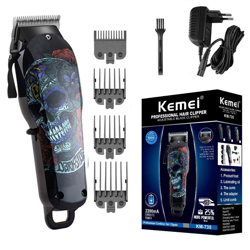 Cortadora de pelo Kemei inalámbrica, cortadora de pelo para hombres, cortadora de pelo eléctrica potente para Barba, batería de litio de 100v-240v: Negro