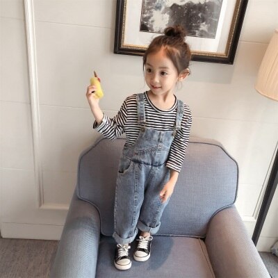 Vår høst baby jenter denim jumpsuit bukser barn romper klær små barn overall jeans bukser jenter denim jumpsuits kostyme