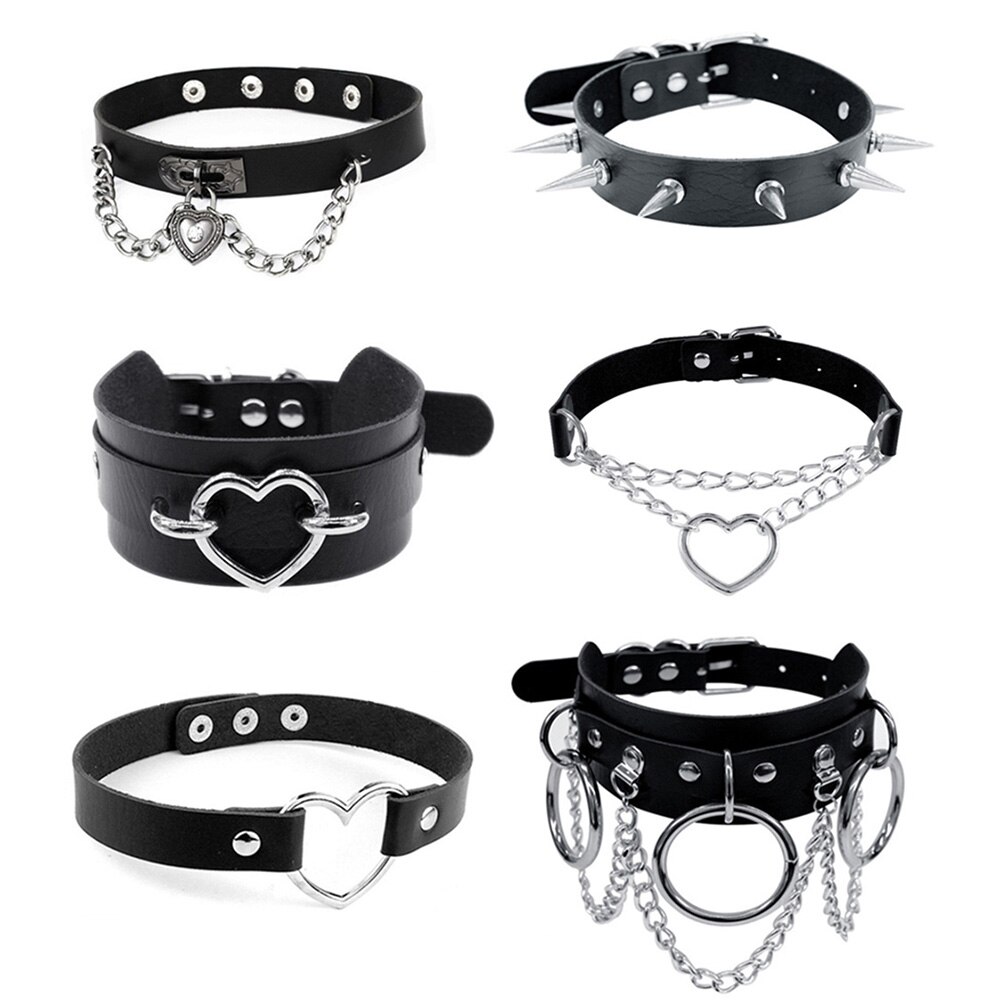 Harajuku Chocker Sexy Heart Lock Key Rivets Black Goth Punk Chokers Gothic Choker Naszyjnik dla kobiet Hip Hop Bondage Cosplay