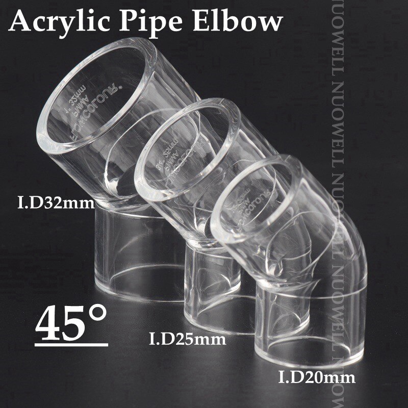 1pc Hi 20~32mm Transparent Pipe Fittings Aquarium Fish Tank Plexiglass Pipe Joint Elbow Tee Clear Acrylic Pipe Connector: 25mm / Acrylic D45 Elbow