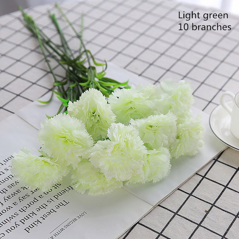 10 Stks/set Zijde Anjer Kunstbloemen Bundel Rood Geel Roze Nep Anjers Boeket Wedding Party Centerpiece Decoratie