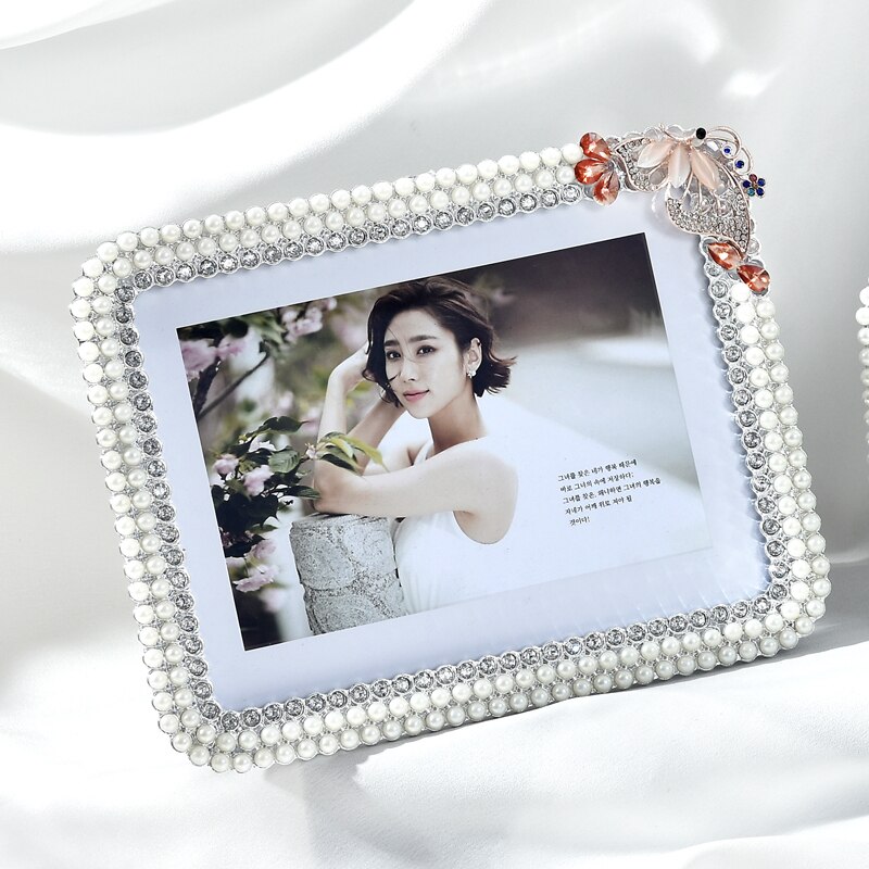European Style Photo Frame Wedding Photo Frame Household Bedroom Living Room Decorations Rhinestone Edging Photo Frame: Color 2 / 6 Inch