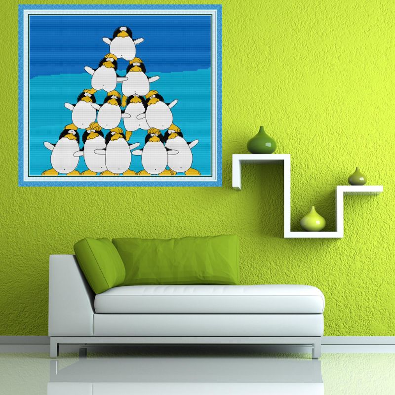 Pingüino hecho a mano costura contado 14CT impreso punto de cruz DIY Kit juego de bordado decoración del hogar