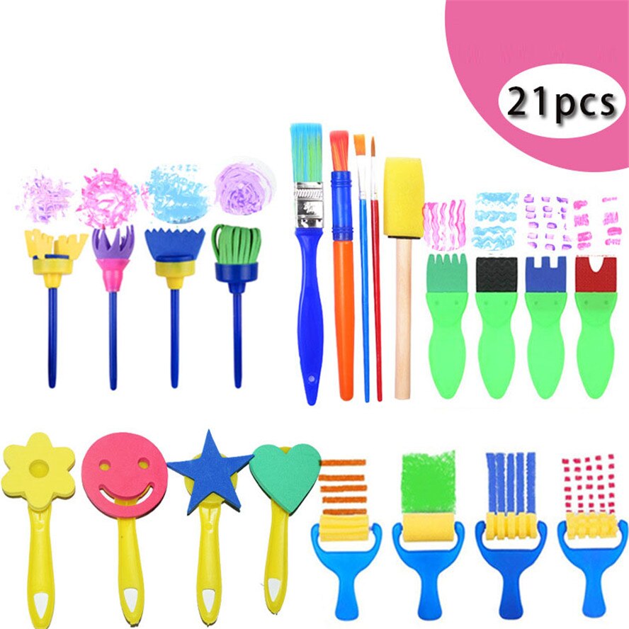 Rodillo de pintura de esponja para niños, pinceles de manualidades, herramienta de pintura, juguete educativo: 21PCS