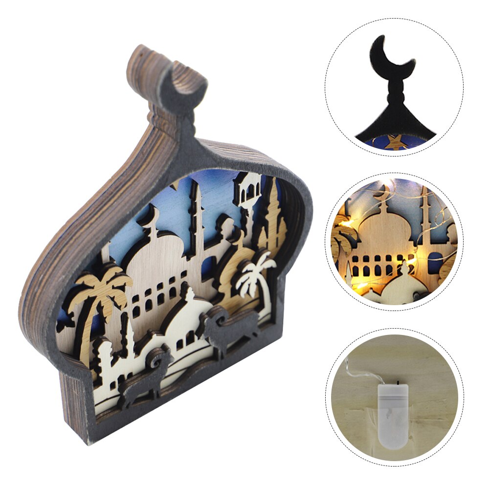 Ramadan Schmuck Eid LED-leuchten Dekor Festival Tabletop Ornament Holz Dekor: Schloss