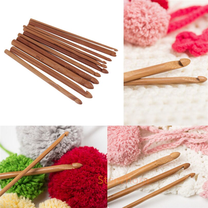 12-Size 3Mm-10Mm Knit Weave Garen Craft Breien Naald Bamboe Handvat Haaknaalden Naalden
