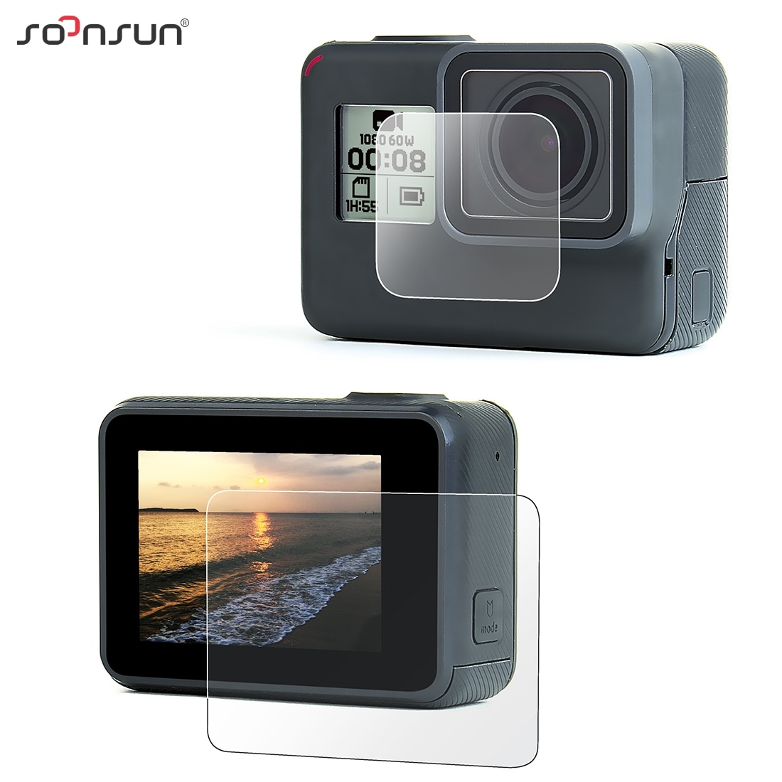 Soonsun 4 Pcs Lens En Lcd-scherm Beschermende Protector Film + Camera Lens Cap Voor Gopro Hero 7 6 5 zwart Go Pro 7 Zilver/Wit