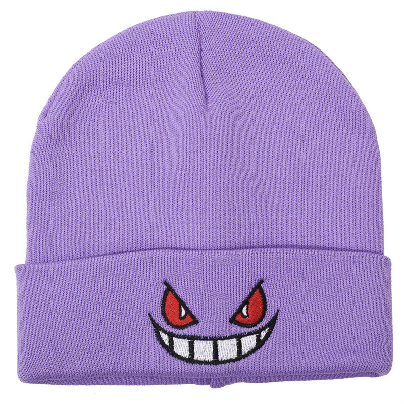 Tegneserie broderede huer populær amerikansk anime tegneserie broderet strikket efterår vinter varm hue uldhue gengar huer: Lilla