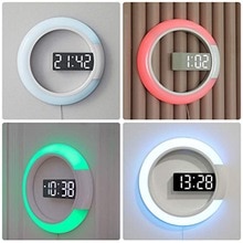 3d Led Digital Wall Clock Alarm Mirror Hollow Watch Table Clock 7 Colors Temperature Nightlight For Home Remote Control