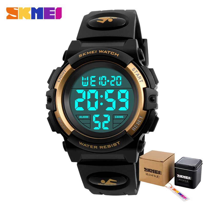 Kinder Kinder Uhren SKMEI Outdoor Sport Digital Uhr Wasserdicht 50M Kinder Jungen Armbanduhren 1258: Gold-small 1266-box