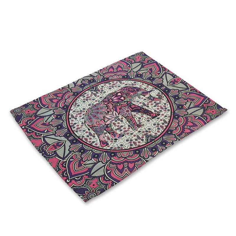 1 Pcs Elephant Pattern Kitchen Placemat Dining Table Mats Cotton Linen Drink Coasters Western Pad Bowl Cup Mat 42*32cm: 5
