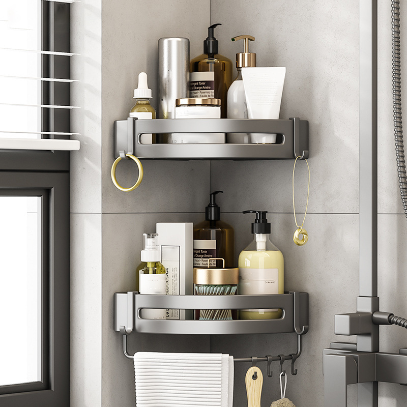 Badkamerplank Geen oefening Muur gemonteerd Shampoo -fles Douche hoekrek Toilet Opslagrek Aluminium Badkamer keukenaccessoires
